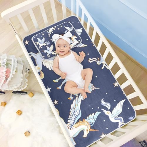 Cooling Cartoon Unicorns Pegasus Crib Mattress Pad 28x52