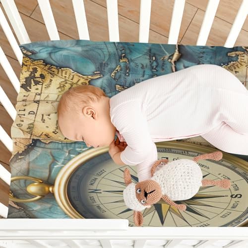 Wajiw Ocean Map Crib Sheet for Standard Size Mattress