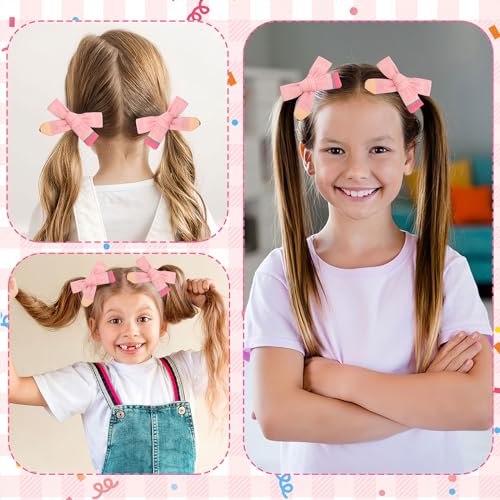 Vsdski Cute Pink Pencil Bow Hair Clips for Girls