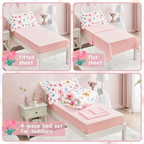 Cozyholy 4 Piece Floral Toddler Bedding Set