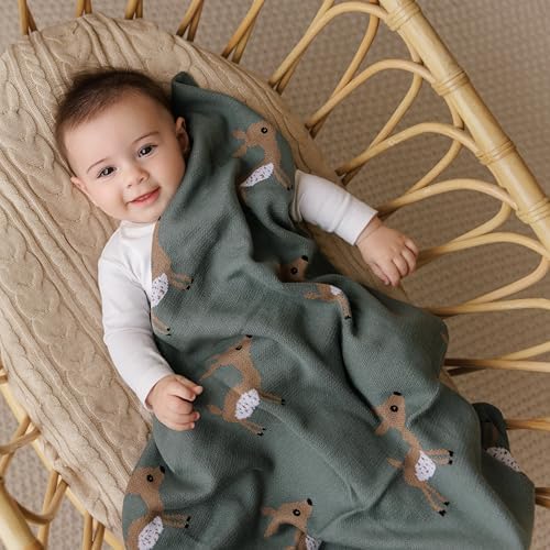 Bleu La La Knit Baby Swaddling Blanket - Deer Mocha