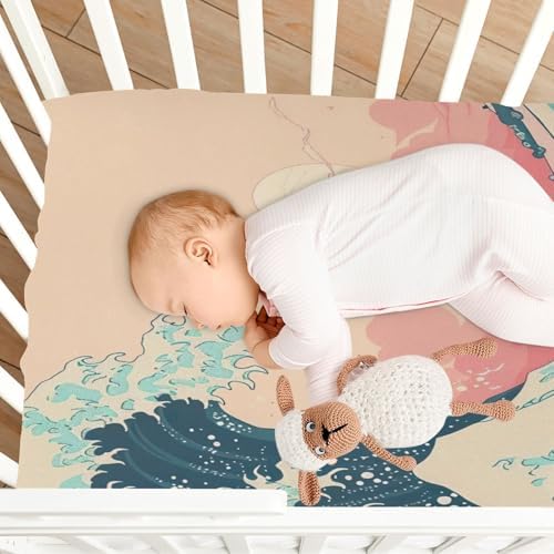 Wajiw Sea Wave Crib Sheets Soft Breathable Fitted