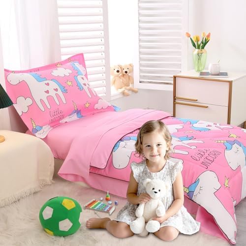 Wowelife Unicorn Toddler Bedding 4 Piece Set