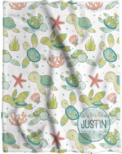 Personalized Sea Turtle Baby Blanket with Name 1