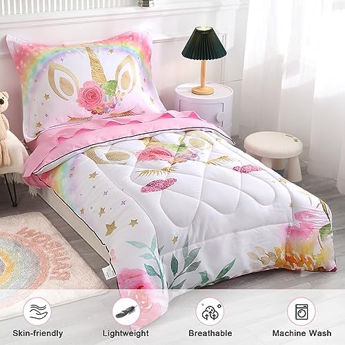 Wowelife Unicorn Toddler Bedding Set 4 Piece