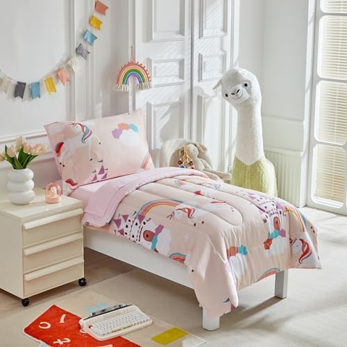 UOZZI BEDDING 4-Piece Pink Unicorn Toddler Bedding Set