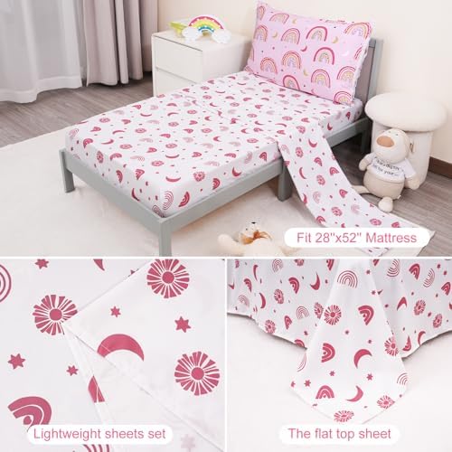 PHF 4 Piece Toddler Bedding Set with Rainbow Theme