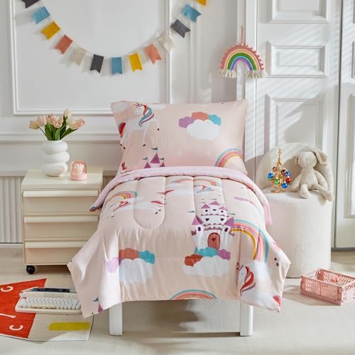UOZZI BEDDING 4-Piece Pink Unicorn Toddler Bedding Set