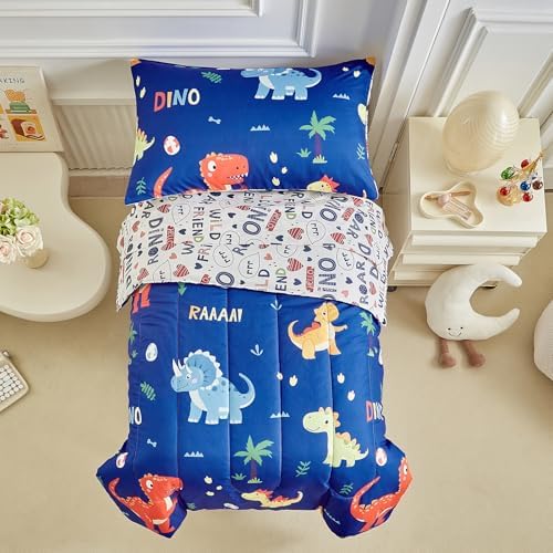 UOZZI Dinosaur Toddler Bedding Set Navy 4P