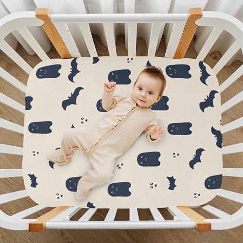 Qilmy Cute Ghosts and Bats Fitted Crib Sheet for Girls and Boys