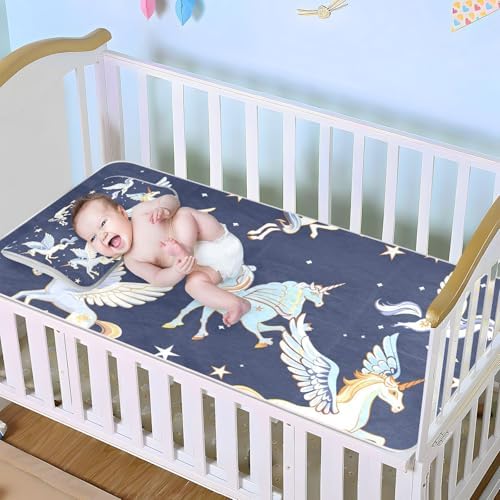 Cooling Cartoon Unicorns Pegasus Crib Mattress Pad 28x52