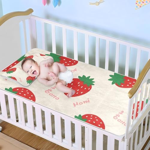 Cooling Strawberry Crib Mattress Pad 28x52in Waterproof for Baby Toddler