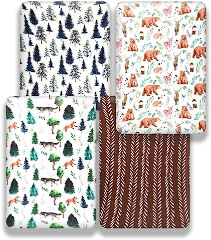 4-Pack N Play Sheets Woodland Forest Animals Neutral Unisex